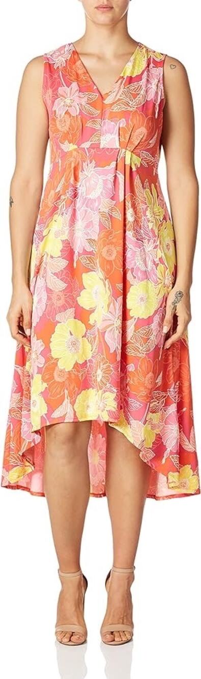 Ruby Rd Womens XL Floral Puff Print Hawaiian Sleeveless Midi Dress High Low Hem